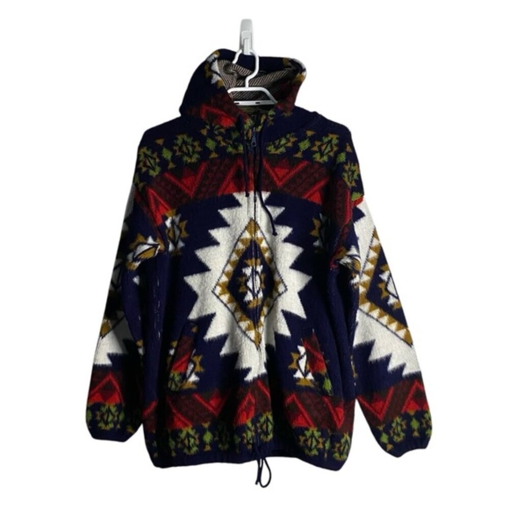 Artesanias Tuntaquimba Multicolor Aztec Full Zip Wool Hooded Jacket